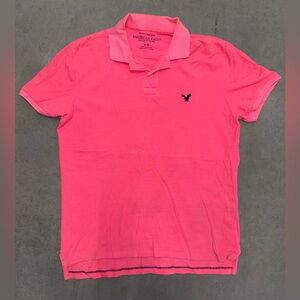 American Eagle Outfitters Men’s Hot Pink Polo with Navy Eagle